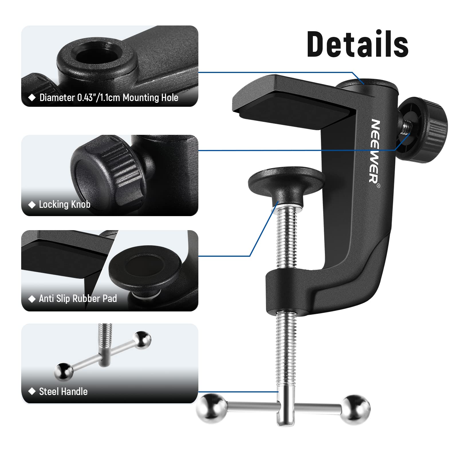 NEEWER Metal Table Mounting Clamp for Microphone Suspension Boom Scissor Arm Stand Holder with an Adjustable Positioning Screw,